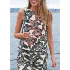 J CREW NOTCHED SHELL POLYNESIAN FLORAL TROPICAL PRINT Vacay Tank Top Women’s 00